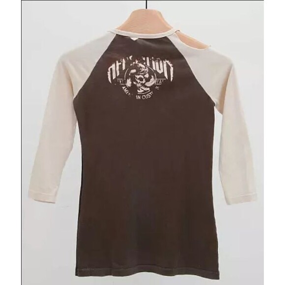 AFFLICTION Womens Shirt SMALL American Custom Bushmaster Long Sleeve Logo Raglan - Picture 4 of 14